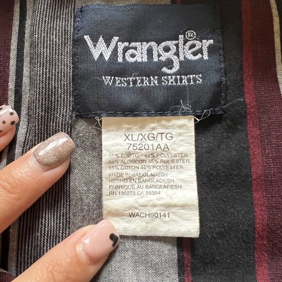 Wrangler Mens Western Shirt Size XL Striped Pearl Snap Long Sleeve Rodeo Classic - Picture 7 of 13
